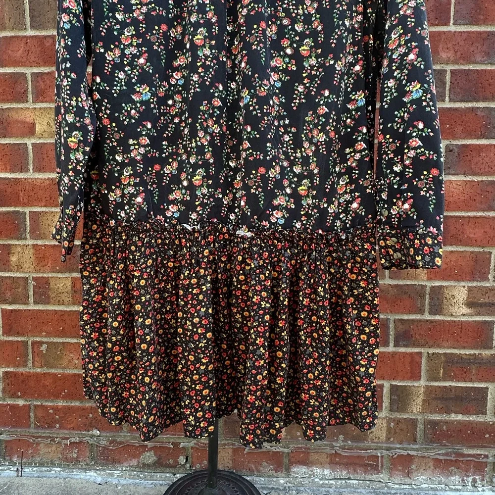 Anthropologie Black Floral Long-Sleeve Tiered Dress - Picture 5 of 16